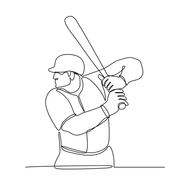 Continue Lijn Illustratie Van Een Honkbalspeler Met Knuppel Batting Bekeken — Stockfoto
