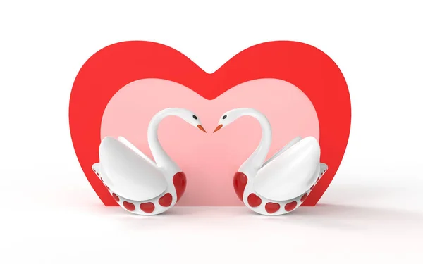 Cisnes Encantadores Caem Amor Dia Dos Namorados Com Corações Serás — Fotografia de Stock