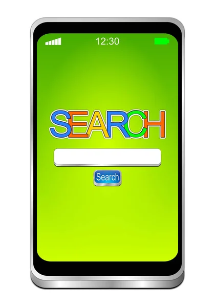 Smartphone Con Motore Ricerca Internet Web Sul Desktop Verde Illustrazione — Foto Stock