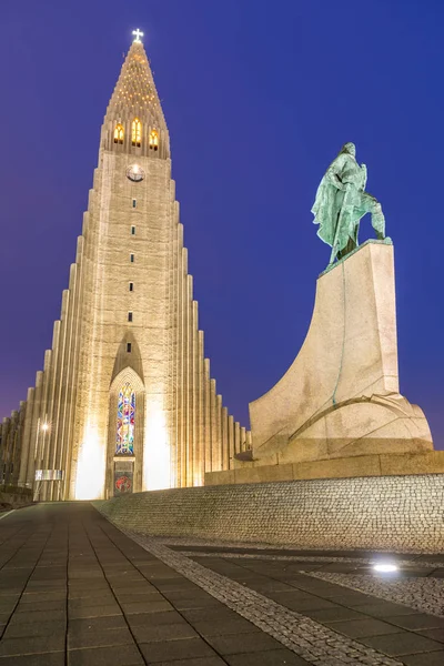 Hallgrimskirkja Kathedrale Reykjavik Island Bei Untergang Dämmerung — Stockfoto