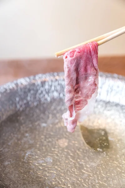 Carne Res Wagyu Shabu Shabu Con Vapor Groumet Cocina Japonesa — Foto de Stock