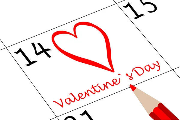 Aftelkalender Voor Valentijnsdag Kalender Met Hart Pen — Stockfoto