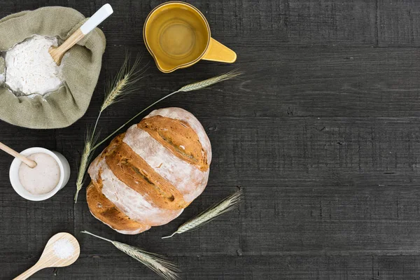 Pain Levain Fait Maison Avec Fleur Levain Sel Eau Épis — Photo