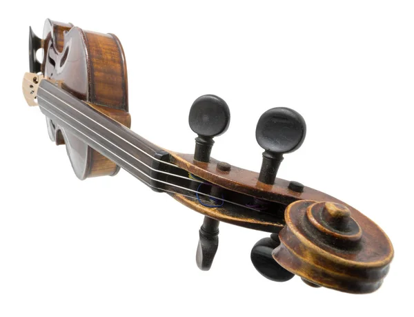 Gamla Mörkbrun Violin Isolerad Vit — Stockfoto