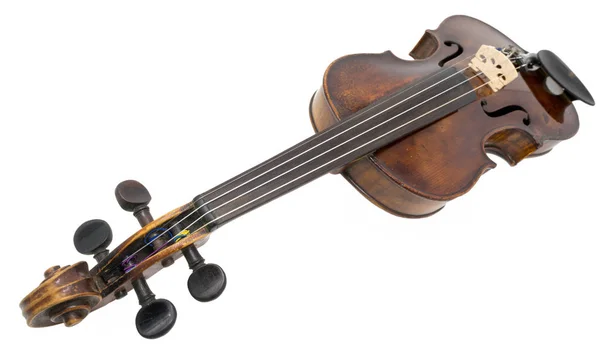 Gamla Mörkbrun Violin Isolerad Vit — Stockfoto