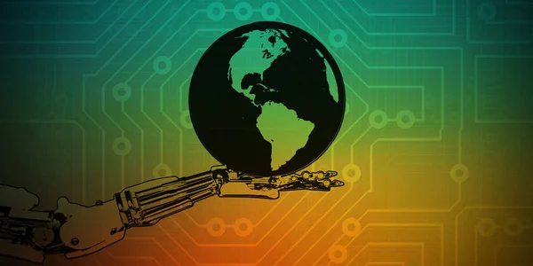 Roboterhand Hält Globus Als Technologiekonzept — Stockfoto