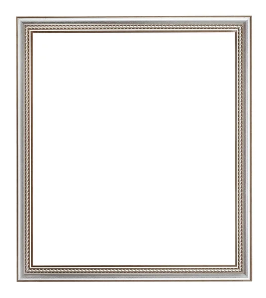 空的经典银色木画框与被切开的帆布查出在白色背景 — 图库照片