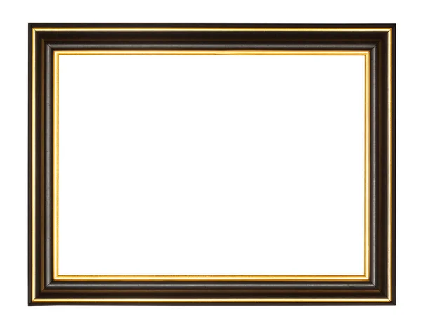 Empty Black Gold Wooden Picture Frame Cut Out Canvas Isolated — Stock Photo, Image