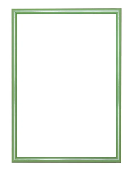 Empty Green Narrow Wooden Picture Frame Canvas Isolated White Background — Stock Photo, Image