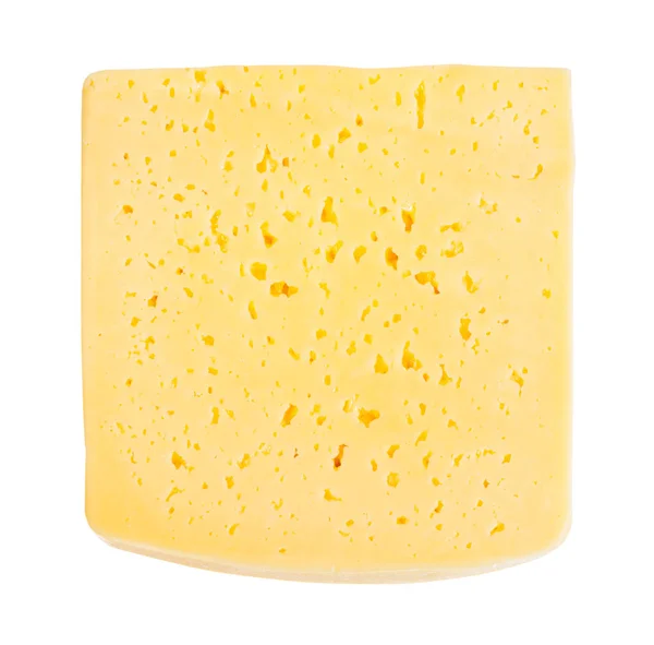 Plátek Žlutého Středně Tvrdého Kravského Mléka Sýr Izolované Bílém Pozadí — Stock fotografie