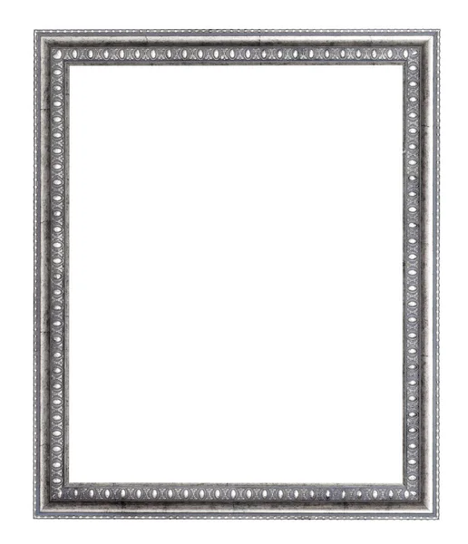 Empty Wide Silver Carved Wooden Picture Frame Cut Out Canvas — Stock Photo, Image