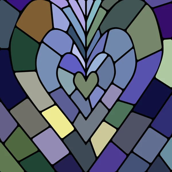 Fondo Abstracto Mosaico Vidrieras Corazón Verde Violeta — Foto de Stock