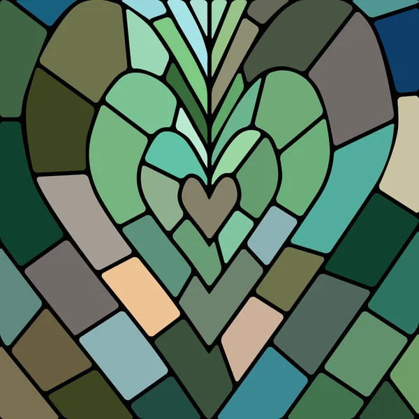 Astratto Sfondo Mosaico Vetro Colorato Cuore Verde Acqua Marrone — Foto Stock