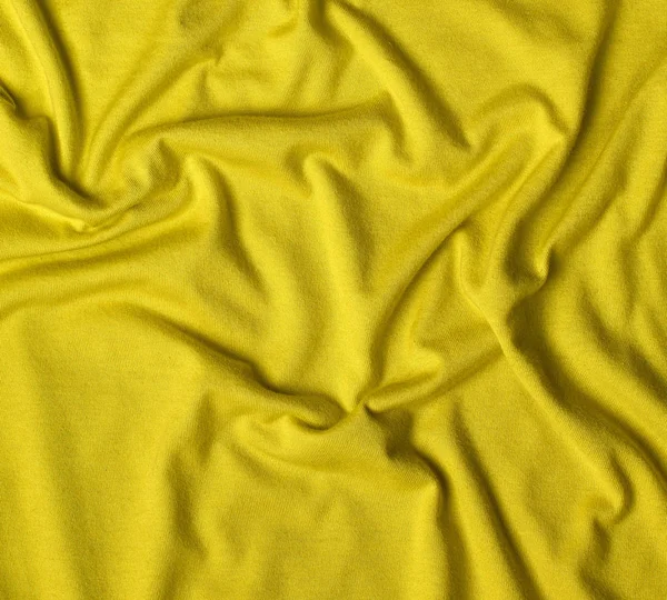 Algodón Arrugado Amarillo Que Estira Tela Suave Marco Completo — Foto de Stock