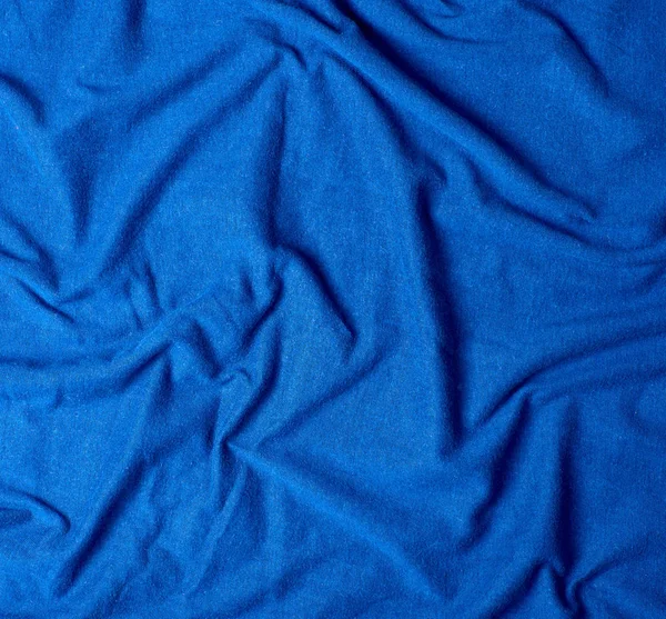 Blue Crumpled Cotton Stretching Soft Fabric Full Frame — Stock Photo, Image