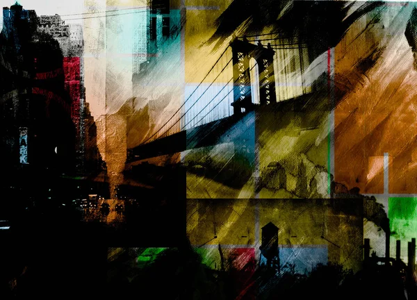 Ponte Manhattan Pintura Dramática Cores Escuras — Fotografia de Stock