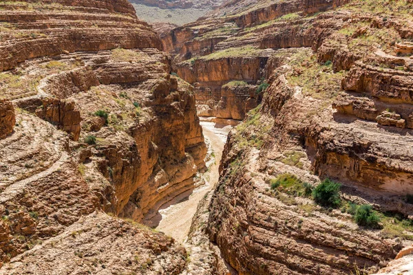 Canyon Mides Árido Seco Tunísia Perto Fronteira Com Argélia — Fotografia de Stock