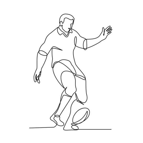 Συνεχής Γραμμή Εικονογράφηση Ενός Παίκτη Ράγκμπι Κλωτσάει Την Μπάλα Για — Φωτογραφία Αρχείου