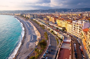 City of Nice Promenade des Anglais waterfront aerial view, French riviera, Alpes Maritimes department of France clipart