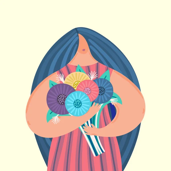 Dívka Nepřiměřenou Postavou Drží Kytici Květin Plochý Módní Styl Tělo — Stock fotografie