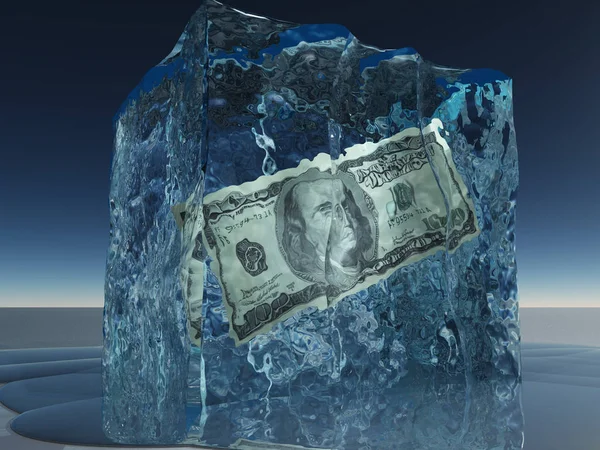 Buz Içinde 100 Dolarlık Banknot — Stok fotoğraf