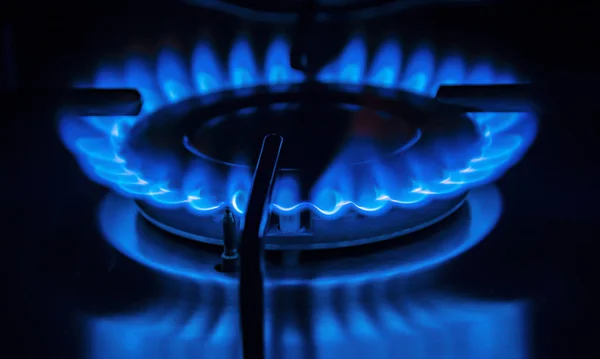 Mutfaktaki Fırının Mavi Alevi Gaz Enerji Kavramı — Stok fotoğraf