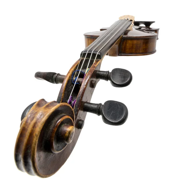 Velho Violino Marrom Escuro Isolado Branco — Fotografia de Stock