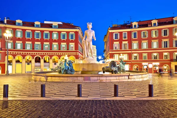 Cidade Nice Place Praça Massena Fountain Soleil Vista Noite Destino — Fotografia de Stock