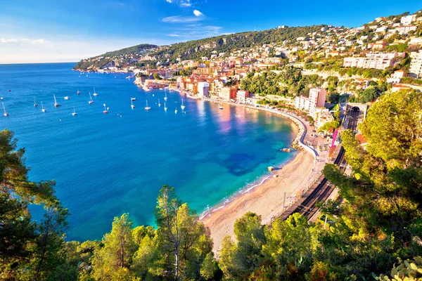 Villefranche Sur Mer Idilliaca Riviera Francese Città Vista Aerea Baia — Foto Stock