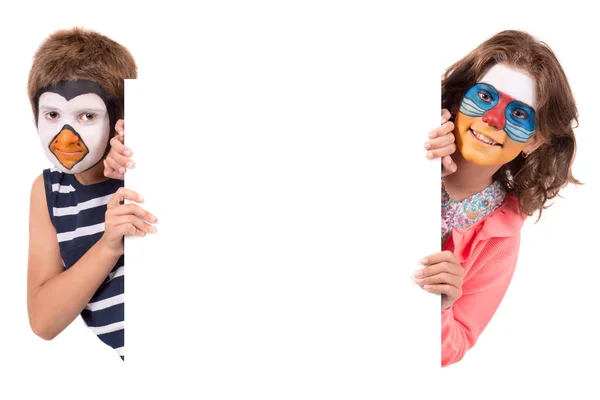 Barnpar Med Djuransiktsfärg Isolerad Vitt — Stockfoto