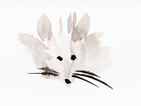 Тренировочный Рисунок Стиле Суми Суибокуга Намордник Мыши Раскрашенный Черными Акварелями — стоковое фото