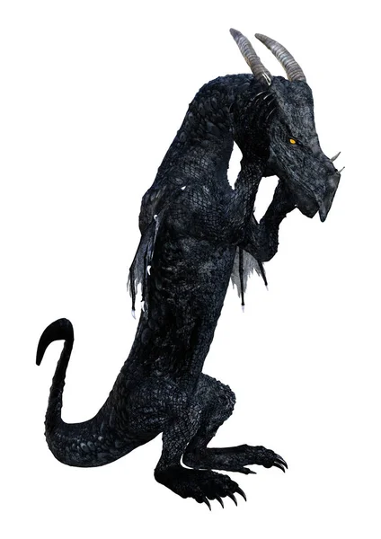 Rendering Black Fantasy Dragon Isolated White Background — Stock Photo, Image