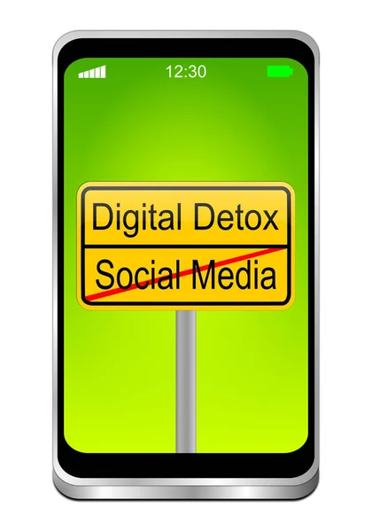 Smartphone Com Detox Digital Sinal Mídia Social Desktop Verde Ilustração — Fotografia de Stock