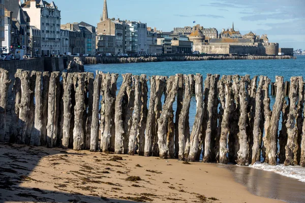 Saint Malo França Setembro 2018 Vista Praia Cidade Velha Saint — Fotografia de Stock