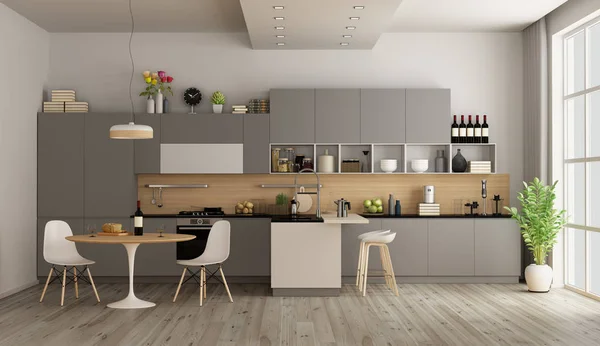 Moderne Keuken Met Ronde Eettafel Eiland Rendering — Stockfoto