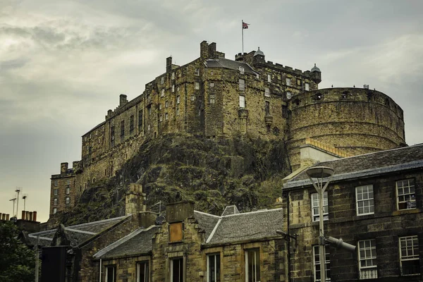 Edinburgh Castle on a cloudy day from street below