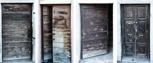 Старые Деревянные Двери Темно Бетонной Стене — стоковое фото