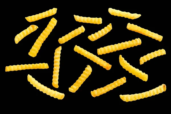 Pezzi Pasta Fusilli Sparsi Individualmente Fondo Nero — Foto Stock