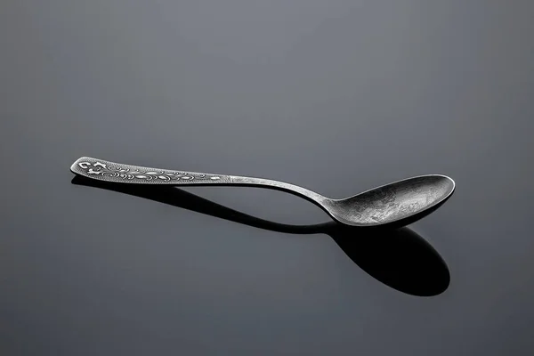 Old Nickel Silver Spoon Reflective Surface — Stock Photo, Image