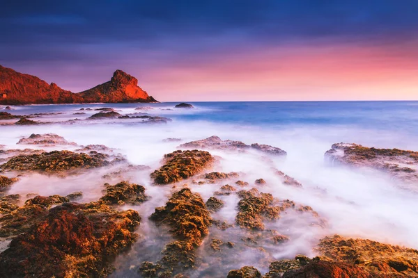 Puesta Sol Costa Del Parque Natural Cabo Gata — Foto de Stock