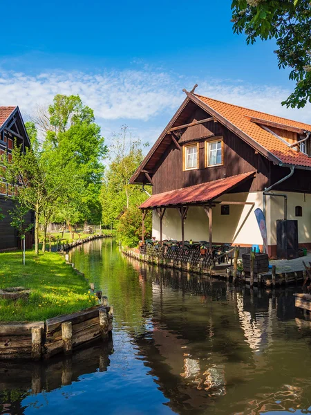 Paisagem Com Casas Área Spreewald Alemanha — Fotografia de Stock