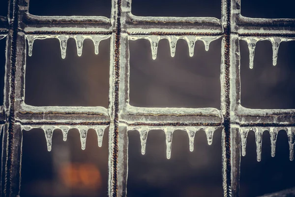 Nahaufnahme Eines Gefrorenen Zauns Winter — Stockfoto