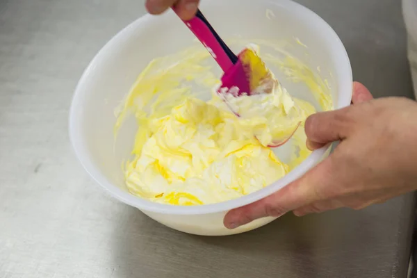 Preparação Creme Utilizado Para Sobremesas — Fotografia de Stock