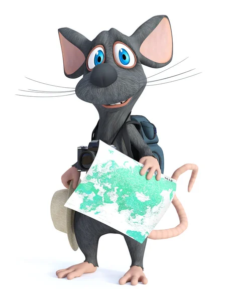 Rendering Van Een Schattige Lachende Cartoon Muis Met Een Hoed — Stockfoto