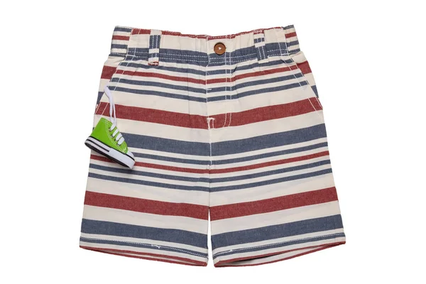 Short Pants Isolated Short Stylish Striped Summer Jean Pants Isolated — Stock Photo, Image