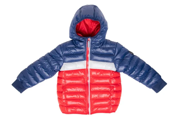 Veste Hiver Isolée Une Élégante Veste Chaude Duvet Bleu Rouge — Photo