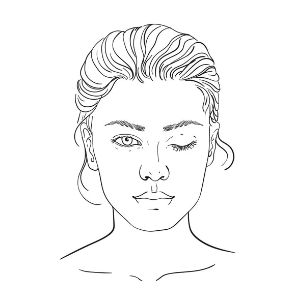 メイクアップ アーティスト空白のグラフ テンプレートです ベクトルの図 メイクの人間の女性の顔の白い背景の概要の図 — ストック写真