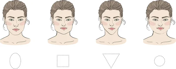 Verschiedene Weibliche Gesichtsformen Mit Unterschiedlicher Frisur Gibt Ovale Quadratische Runde — Stockfoto