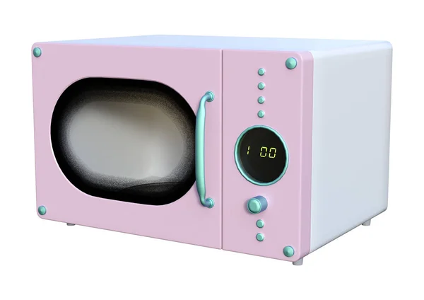 Rendering Pink Retro Microwave Isolated White Background — Stock Photo, Image