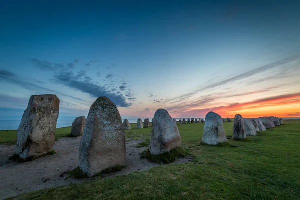 Ales Stenar Sunset Megalithic Stone Ship Monument Southern Sweden — Stock Photo, Image